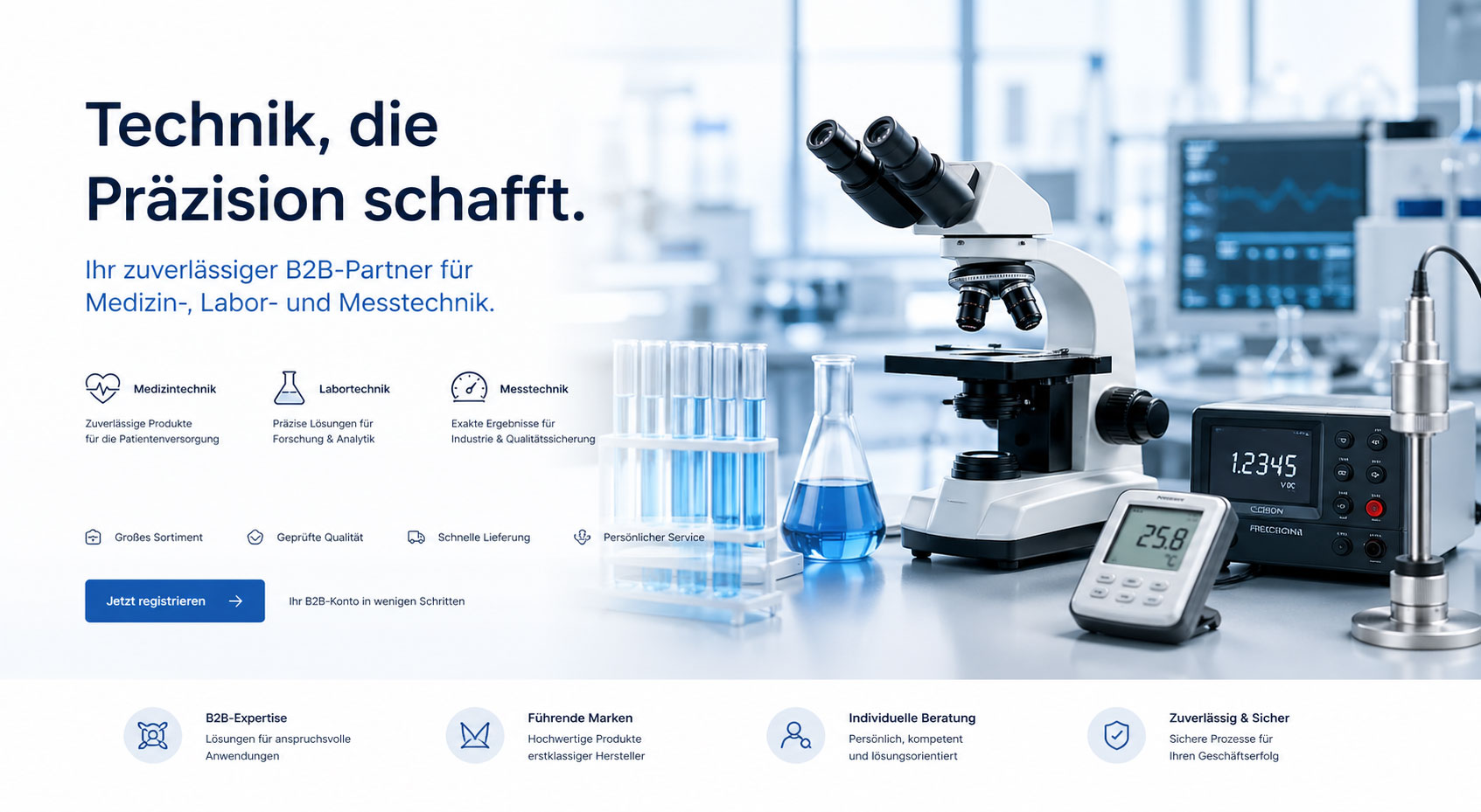 B2B Shop für hochwertige Medizin-, Labor- und Messtechnik für Händler und Gewerbe.